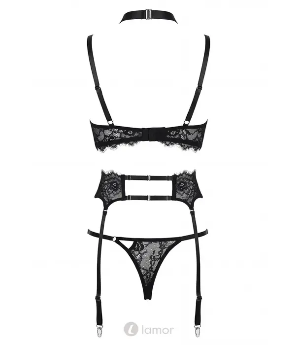 Spalex Line SX1031 3-delige lingerieset met beugel BH, harness choker, jarretelgordel en string zwart