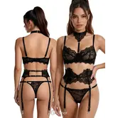 Spalex Line SX1031 3-delige lingerieset met beugel BH, harness choker, jarretelgordel en string zwart