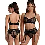 Spalex Line SX1021 3-delige lingerieset met geborduurde bh, jarretelgordel en string zwart