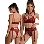 Spalex Line SX1011 3-delige lingerieset in cherry met kanten bh, harness, jarretelgordel en string