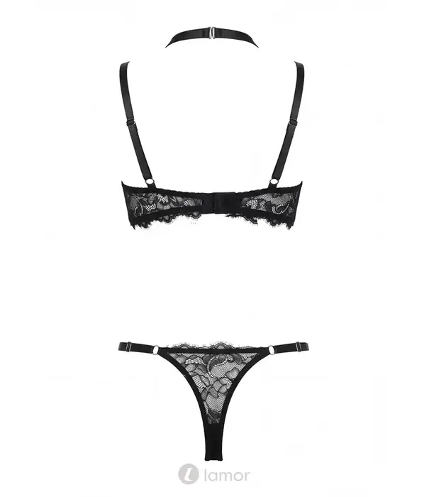 Spalex Line SX1002 2-delige lingerieset met kanten bh, afneembare harness en string zwart
