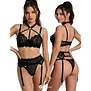 Spalex Line SX1001 3-delige lingerieset met kanten bh, harness, jarretelgordel en string zwart