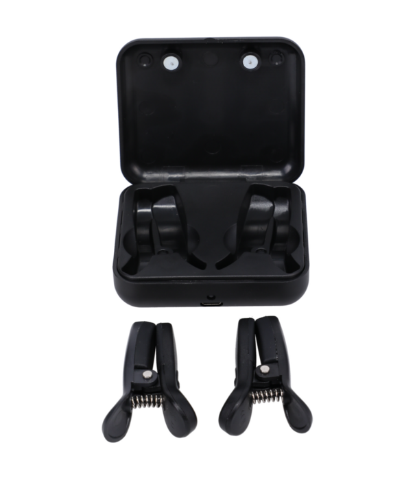 Doc Johnson Vibro Grippers - Vibrerende Tepelklemmen met Koffer - Zwart