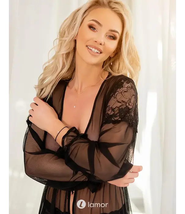 * KALIMO Kalimo Sentosa lange peignoir van tule met kant en bijpassende slip KA922359
