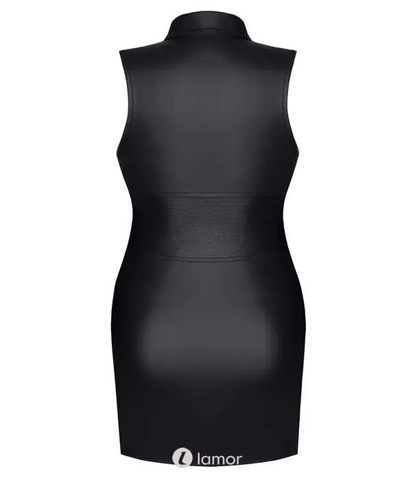 * DEMONIQ Demoniq TDRafaele001 wetlook mini jurk zwart met rits en uitgesneden decolleté
