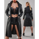 Demoniq TDSelina001 zwarte wetlook mantel met ceintuur en hoge kraag