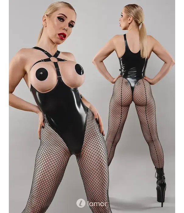 * DEMONIQ Demoniq TDTanja001 open body van glanzend vinyl met verstelbare bandjes zwart