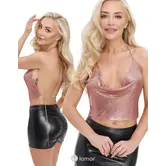 Cottelli ACCESSOIRES roségoudkleurige metalen crop top met watervalhalslijn en verstelbare kettingen