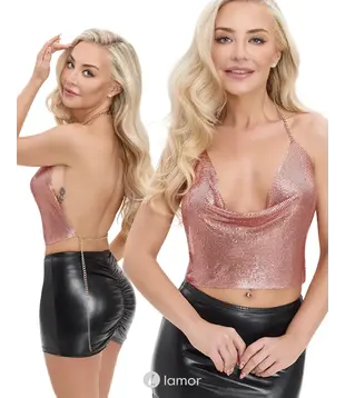 Metalen crop top roségoud, CC2450631