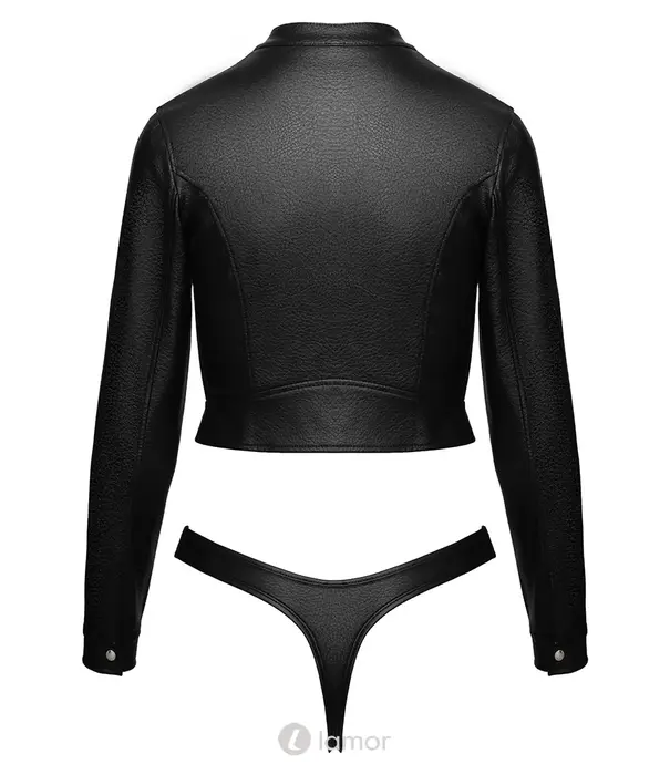* COTTELLI  Cottelli PARTY 2-delige clubwear set met cropped jasje en riostring van zwart imitatieleer