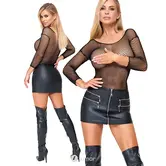 Cottelli PARTY zwarte minirok van imitatieleer met zilverkleurige ritsen en doorlopende ritssluiting