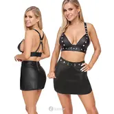 Cottelli PARTY bh top en minirok set van zwart imitatieleer met zilverkleurige details CC2260697