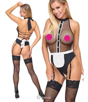 Serveerster body met schort zwart/wit, CC2471361