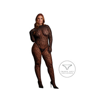 Roxy - Leopard Open Knit Cat Suit - Queen Size - Black