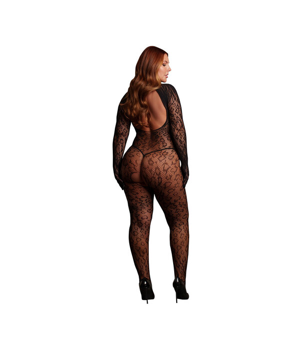 Le Désir by Shots Roxy - Leopard Open Knit Cat Suit - Queen Size - Black