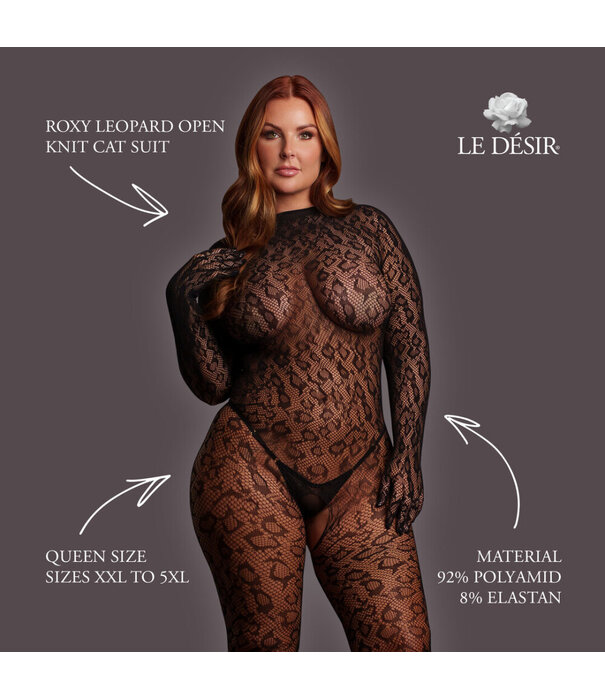Le Désir by Shots Roxy - Leopard Open Knit Cat Suit - Queen Size - Black