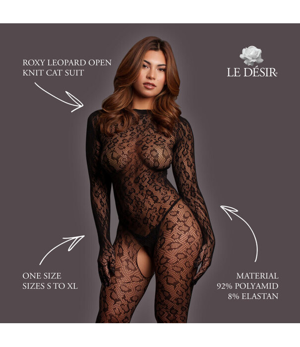 Le Désir by Shots Roxy - Leopard Open Knit Cat Suit - One Size - Black