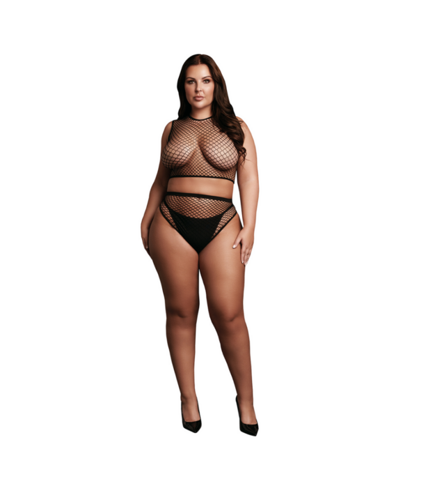 Le Désir by Shots 2-delige Crop Top - Pantie en Fishnet Structuur - OSX - Zwart