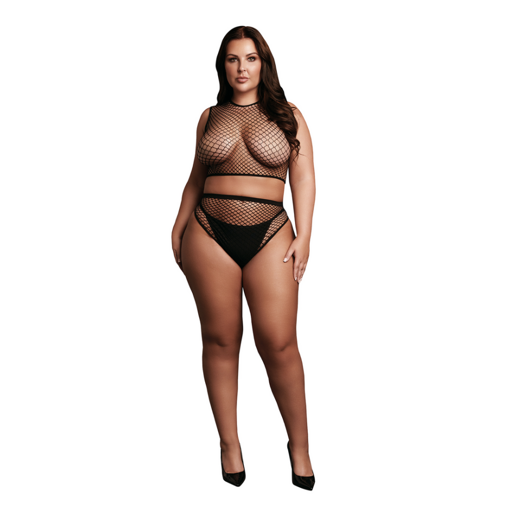 Le Désir by Shots 2-delige Crop Top - Pantie en Fishnet Structuur - OSX - Zwart