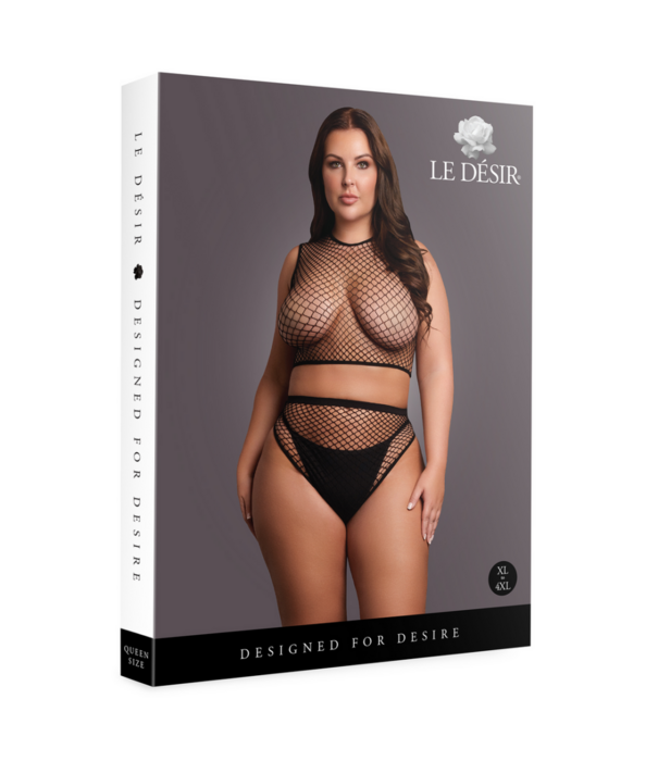 Le Désir by Shots 2-delige Crop Top - Pantie en Fishnet Structuur - OSX - Zwart