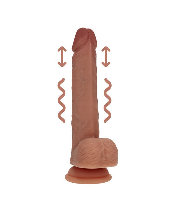 RealRock by Shots Dual Density Silicone Realistische Vibrerende Dildo met Stoten en Ballen - 7 / 17,8 cm - Tan