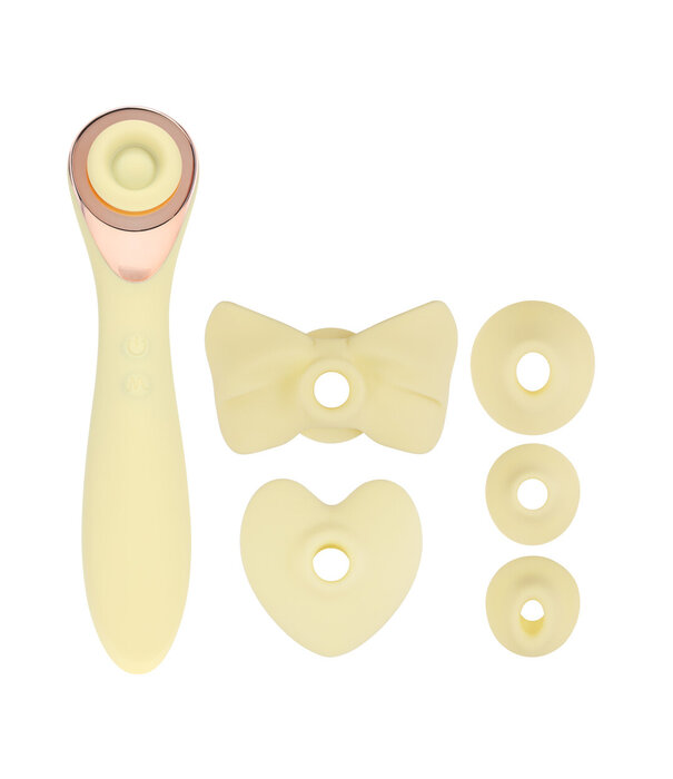 Loveline by Shots Darling - AirTap Wand Vibrator met Vijf Koppen Accessoires - Geel