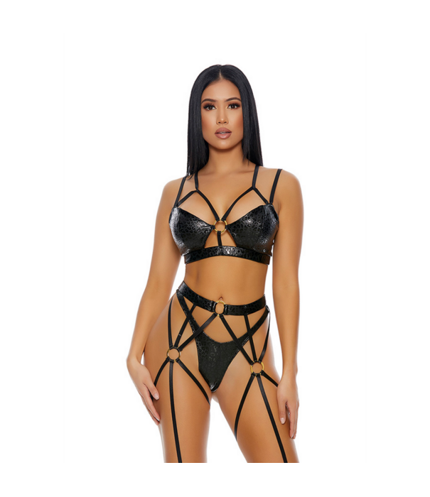 Forplay That's My Spot Cheetah Print Lingerie Set - L - Zwart - Copy