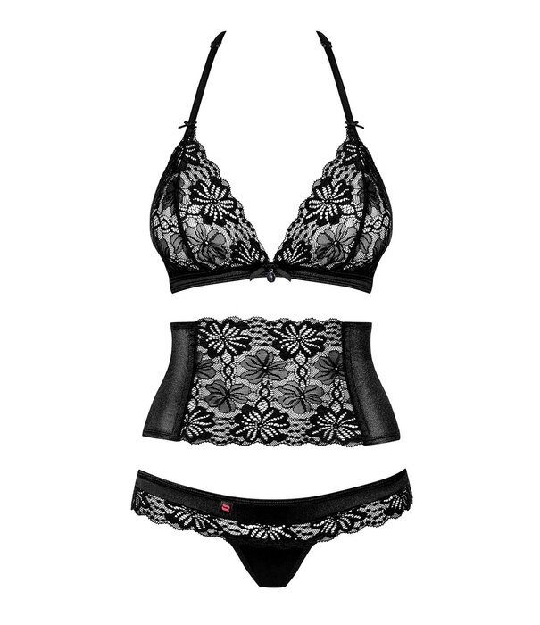 * OBSESSIVE Obsessive 846-SEG-1 3-delige lingerie set met kanten bh, hoge jarretelgordel en string