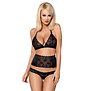 Obsessive 846-SEG-1 3-delige lingerie set met kanten bh, hoge jarretelgordel en string