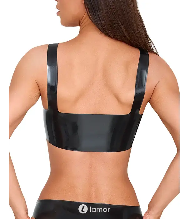 * LATE X LateX zwarte open cup latex bh top met ronde uitsparingen en brede bandjes LX2901404
