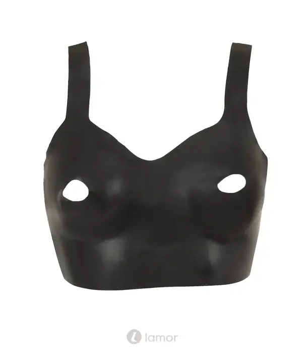 * LATE X LateX zwarte open cup latex bh top met ronde uitsparingen en brede bandjes LX2901404