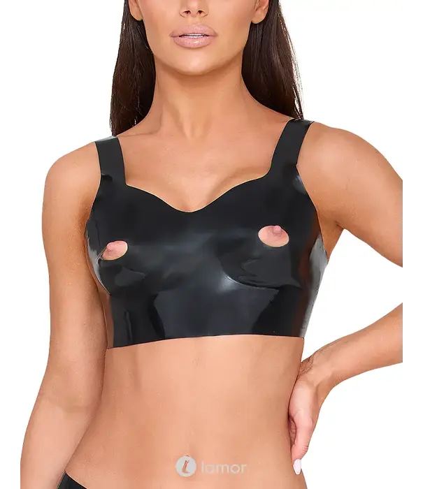 * LATE X LateX zwarte open cup latex bh top met ronde uitsparingen en brede bandjes LX2901404