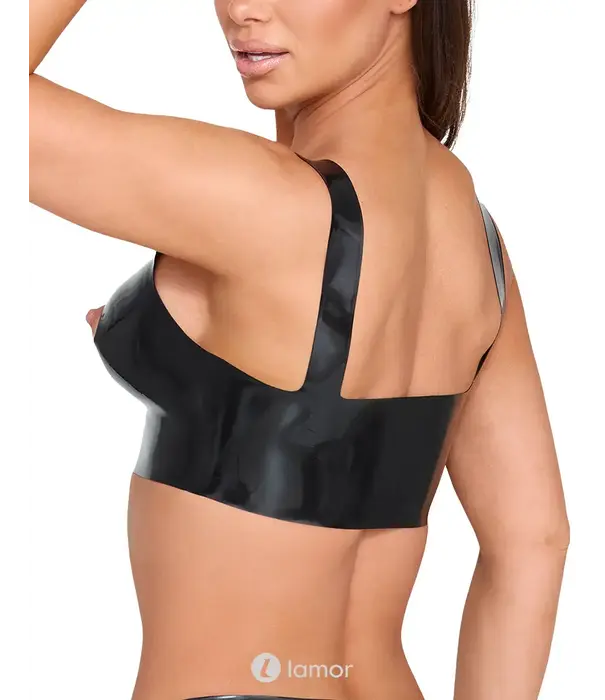 * LATE X LateX zwarte open cup latex bh top met ronde uitsparingen en brede bandjes LX2901404