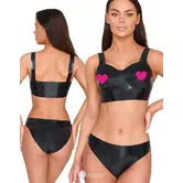 LateX zwarte open cup latex bh top met ronde uitsparingen en brede bandjes LX2901404