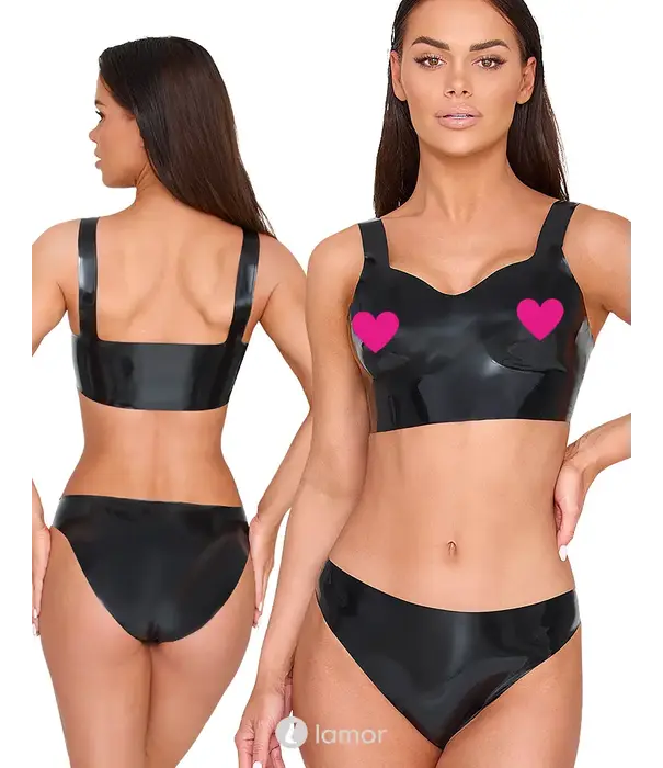 * LATE X LateX zwarte open cup latex bh top met ronde uitsparingen en brede bandjes LX2901404