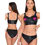 LateX zwarte open cup latex bh top met ronde uitsparingen en brede bandjes LX2901404