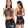LateX latex crop top smoke semi-transparant met hoge hals, racerback en off-shoulder model