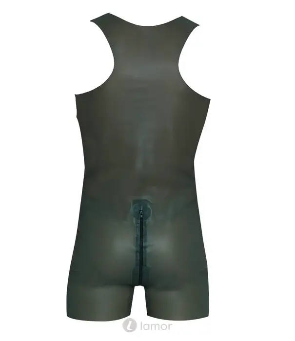 * LATE X LateX latex bodysuit smoke met korte pijpen en 2-weg ritssluiting LX2910470