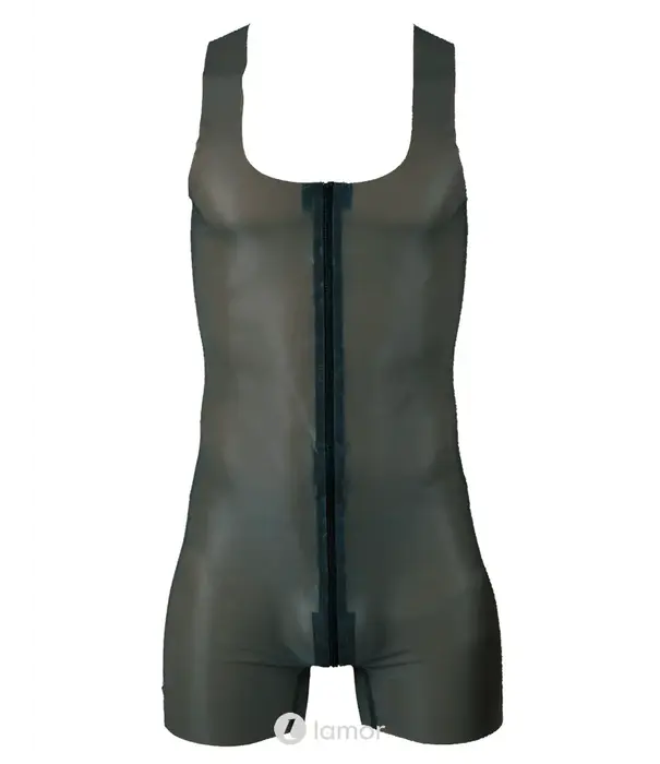 * LATE X LateX latex bodysuit smoke met korte pijpen en 2-weg ritssluiting LX2910470