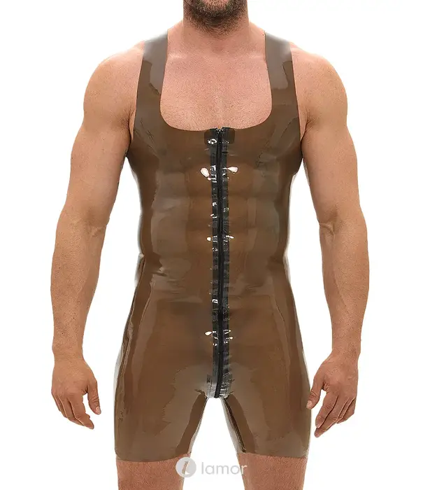 * LATE X LateX latex bodysuit smoke met korte pijpen en 2-weg ritssluiting LX2910470
