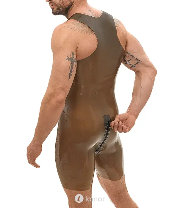 * LATE X LateX latex bodysuit smoke met korte pijpen en 2-weg ritssluiting LX2910470