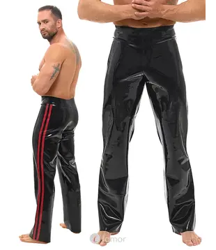 Latex broek bootcut zwart/rood, LX2910489