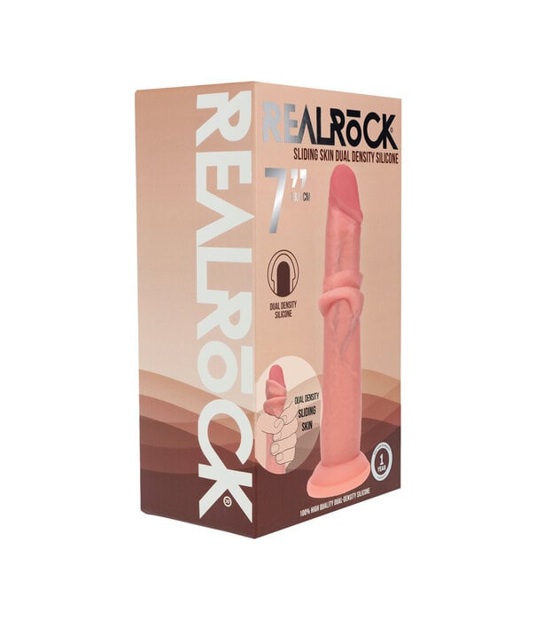 RealRock by Shots Dual Density Silicone Realistische Sliding Skin Dildo - 7 / 18,5 cm - Vlees