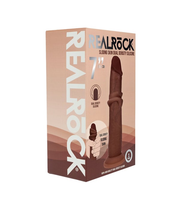 RealRock by Shots Dual Density Silicone Realistische Glijdende Huid Dildo - 7 / 18,5 cm - Bruin
