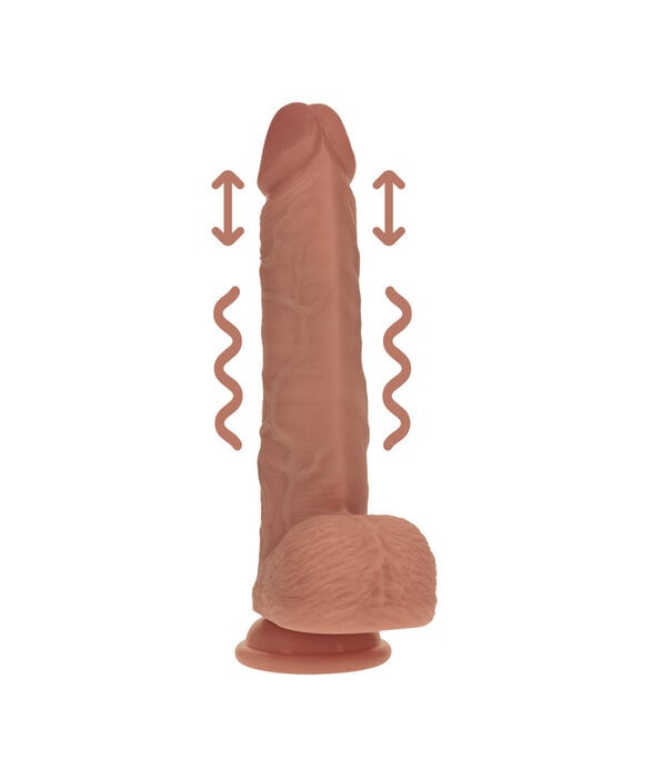 RealRock by Shots Dual Density Silicone Realistische Vibrerende Dildo met Stoten en Ballen - 8 / 20,3 cm - Tan
