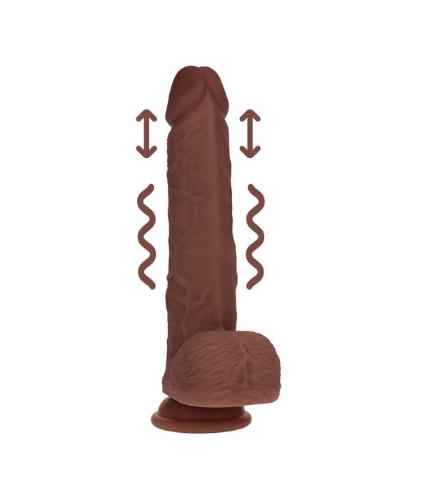 RealRock by Shots Dual Density Silicone Realistic Vibrating Thrusting Dildo with Balls - 8 / 20,3 cm - Brown