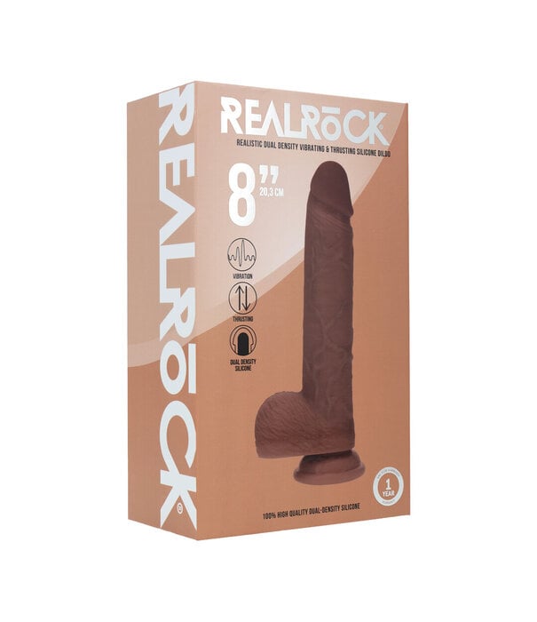 RealRock by Shots Dual Density Silicone Realistic Vibrating Thrusting Dildo with Balls - 8 / 20,3 cm - Brown