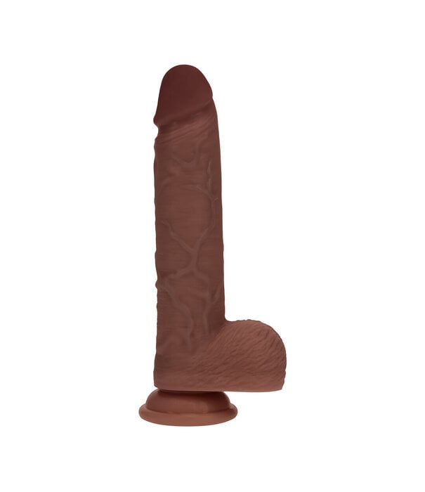 RealRock by Shots Dual Density Silicone Realistic Vibrating Thrusting Dildo with Balls - 8 / 20,3 cm - Brown