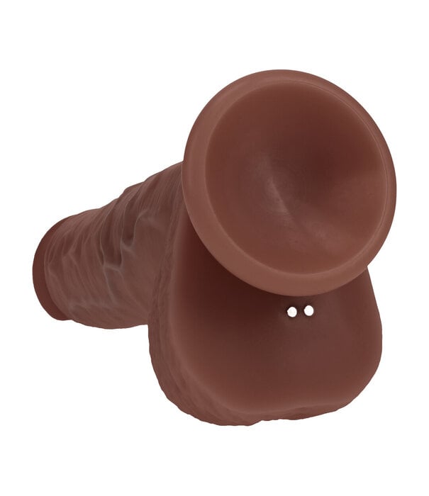RealRock by Shots Dual Density Silicone Realistic Vibrating Thrusting Dildo with Balls - 8 / 20,3 cm - Brown