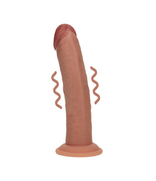 Dual Density Silicone Gebogen Realistische Vibrerende Dildo met Zuignap - 8 / 20,3 cm - Tan
